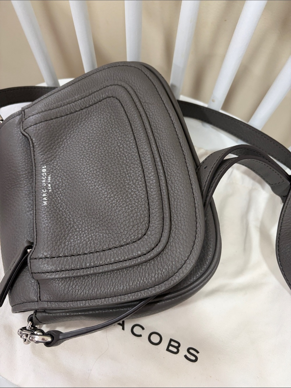 Marc Jacobs Dark Gray Pebbled Leather Saddle Crossbody - Picture 13 of 15